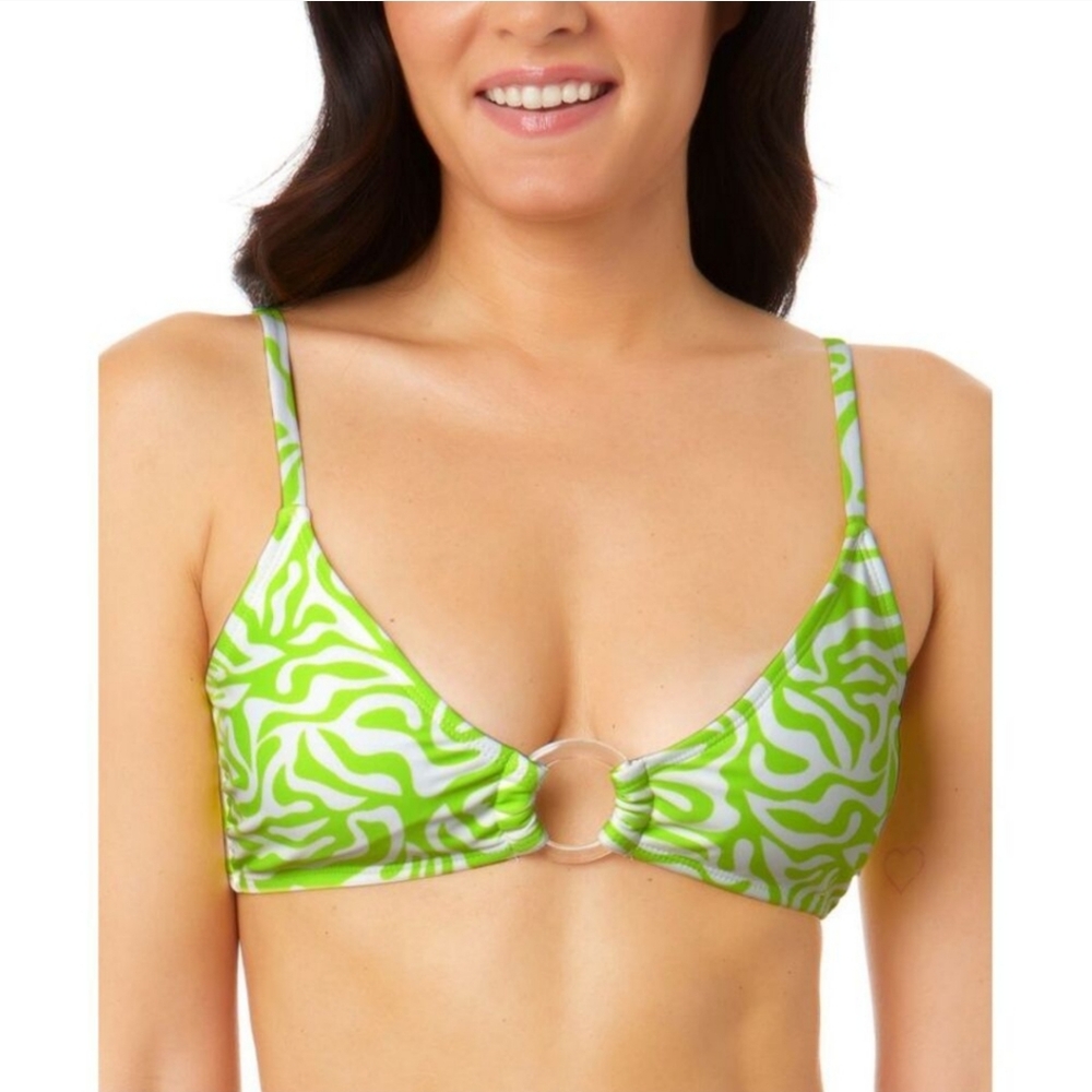 Salt + Cove Juniors Neon Green Zoorama Ring-Front Bralette Bikini Swim Top Sz XL